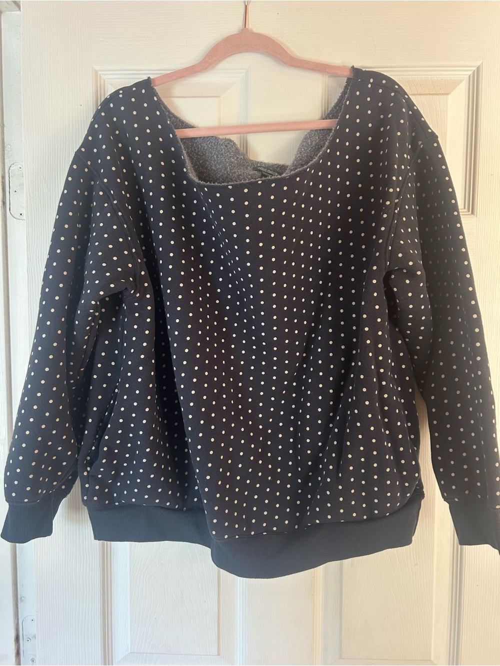 Women’s Navy Polka Dot Off the Shoulder Sweatshirt
